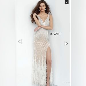 Ivory Embellished V Neck Fitted Jovani Dress 55796